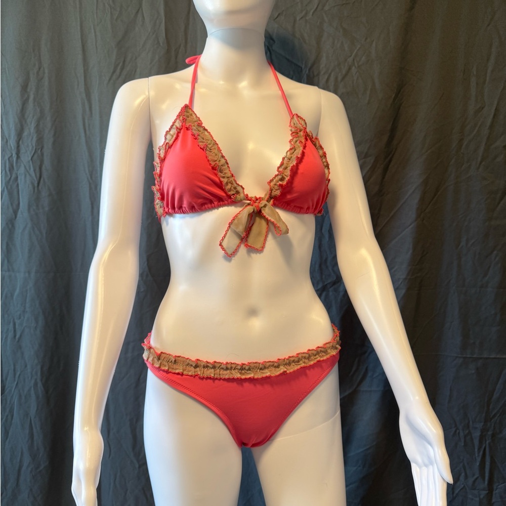 Victoria's Secret Coral and Beige Ruffle Bikini